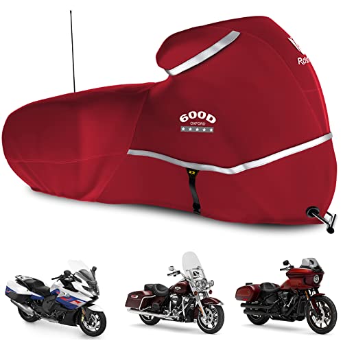 Motorcycle Cover with Side Box Heavy Duty 600D Waterproof for Touring Models Harley Davidson Road King,Road Glide,Street Glide, Electra Glide,Low Rider-ST Indoor & Outdoor Storage Red - color: Red, size: Side Box