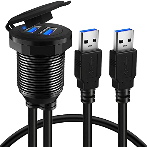 Alloy Dual Port USB 3.0 Car Dashboard Flush Mount Cable, Male to Female with LED Indicator Extension Cable for Car Truck Boat Motorcycle Dashboard Panel 1ft - style: Dual Port 1ft