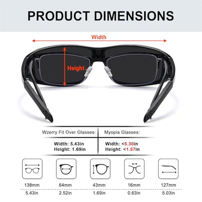 Wzerry Sunglasses Fit Over Glasses Polarized for Men Women, Wrap-Around Glasses UV400 Protection for Driving and Outdoor - color: Black/Grey + Black/Blue + Transparent Grey/Blue