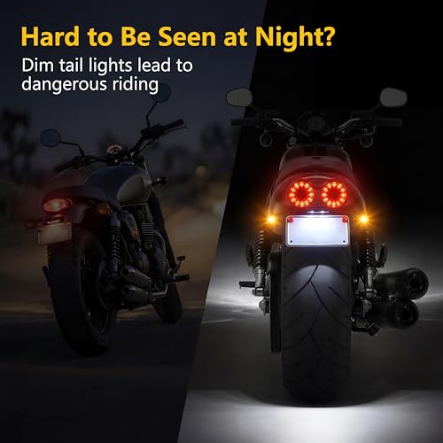 ANKIA 40-LED 40W Motorcycle Tail Light Integrated Running Lamp Brake&Turn Signal Light with License Plate Bracket for Harly Motorcycle Street Bike Cruiser Chopper (Black) - color: Black