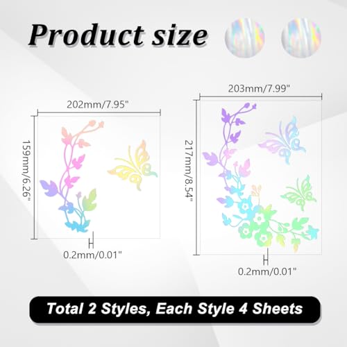 AHANDMAKER 8Pcs Waterproof Car Stickers and Decals, 2 Style Flower Butterfly Self Adhesive Reflective Sticker Decal Safety Driving Reflective Decal for Car, Motorcycle, Helmet, Window, Home Decor
