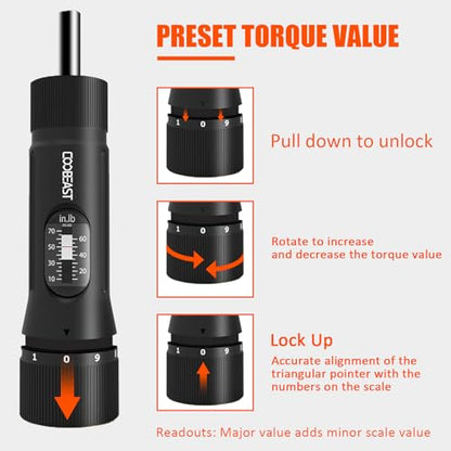 coobeast 49 Pcs Torque Screwdriver 10-70 Inch Pound Torque Screwdriver Set with S2 Bits & Sockets, 1/4” Drive Torque Wrench Screwdriver Set for Maintenance, Tools, Bike Repairing and Mounting - size: 49 PCS