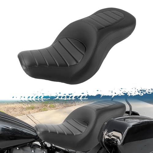 One-Piece Driver Passenger Seat Motorcycle 2-Up Seat Compatible with Harley Sport Glide FLSB Low Rider FXLR FXLRS FXLRST 2018-Later (Black Stripe Stitching) - style: Black Stripe Stitching