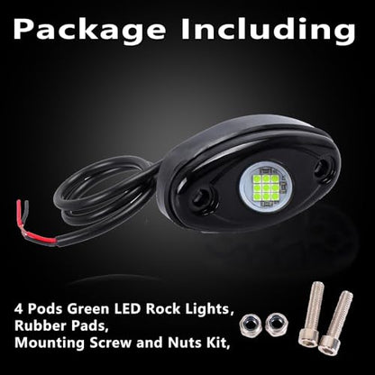 4 Pods LED Rock Light Kits White for Jeep ATV UTV SUV Off Road Car Truck Boat Underbody Glow Fender Lamp Underglow LED Neon Lights Waterproof - color: Green, size: 4 Pods