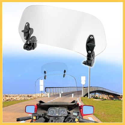 28.5cm Motorcycle Windshield Motorcycle Wind Deflector Clear Lens Adjustable Clip Windshield Extension Universal Fit for Most Motorcycle Scooter Auto Replacement Parts