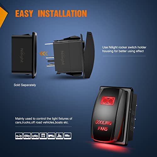 Nilight Cooling Fans Rocker Switch Led Light Bar 5Pin Laser On Off SPST 20A/12V 10A/24V Red with Jumper Wires Set for Cars Trucks RVs - color: Red, size: COOLING FANS