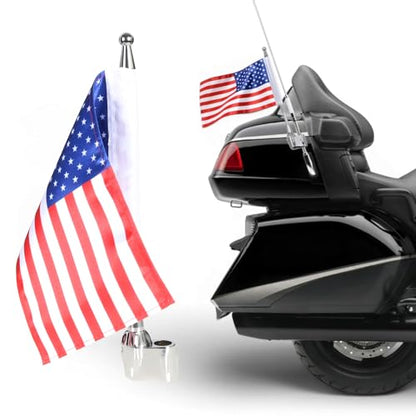 ONE.K.S Motorcycle Flag Mounts 1pcs Flag Pole Luggage Rack Vertical American USA Flagpole Fit for Honda Gold Wing GL1800 Touring Road King Street Road Glide FLHT Sportster XL883 1200 (Silver) - color: Silver