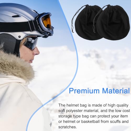 2 Pack Motorcycle Helmet Bag, Lightweight Drawstring Storage Bag, Large Capacity Protective Carrying Bag for Motorcycle, Bicycle, Ski, Hockey & Sports Helmet (Black)