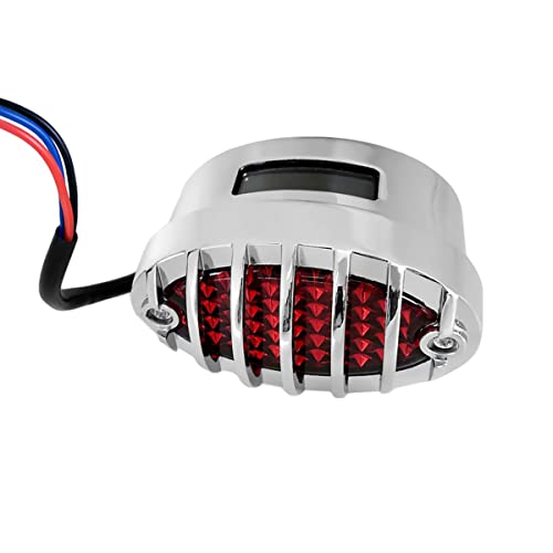 FATECIM Motorcycle Custom Oval-shaped LED Tail Light Cat Eye Rear Running Brake Stop Light Red Lens Integrated License Plate Lamp Universal Fit for Cruisers/Bikes - color: Chrome/Red