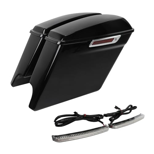 TCT-MOTORPARTS 5" Stretched Saddlebags w/LED Run Brake Turn Signal Lights Fit For Harley Touring 2014-2025 Road King Street Glide Electra Glide - color: Stretched Vivid Black w/Light #1