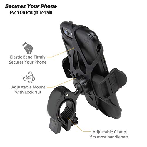 Scosche HDM3SM-RP Handlebar Bike Phone Mount with Universal Phone Holder, Elastic Safety Bands, and Adjustable Clamp for Mobile Phone Device - size: 1 Count (Pack of 1)