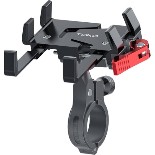 Tiakia Bike Phone Mount Holder, Aluminum Motorcycle Phone Mount, Handlebar Mounted Cell Phone Holder for Bike, 360° Rotation, Universal Bicycle Phone Mount for 4.5-7 Inch Phones - color: Black Red