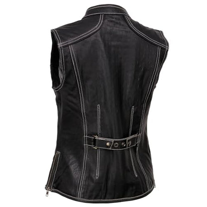 Milwaukee Leather MLL4507 Women's Black Leather Purple Accented Laser Cut Vented Scuba Style Motorcycle Rider Vest - size: 3X-Large