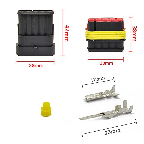 MUYI 10 Kit 5 Pin Way Waterproof Electrical Connector 1.5mm Series Terminals Water Resistend - style: 5pin connector(10 sets)