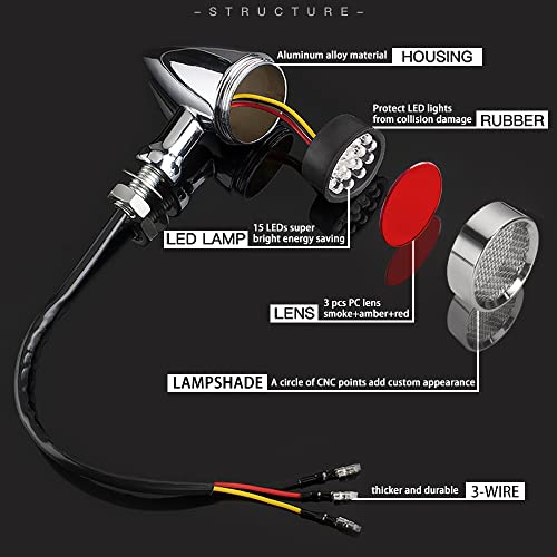 Motorcycle Turn Signals LED Bullet Front Rear Indicator Lights Universal Compatible for Harley Davidson Cruiser Iron Softail Street Bike Honda Shadow Yamaha Chopper Bobber Cafe Racer(Chrome/Amber) - color: Chrome/Amber