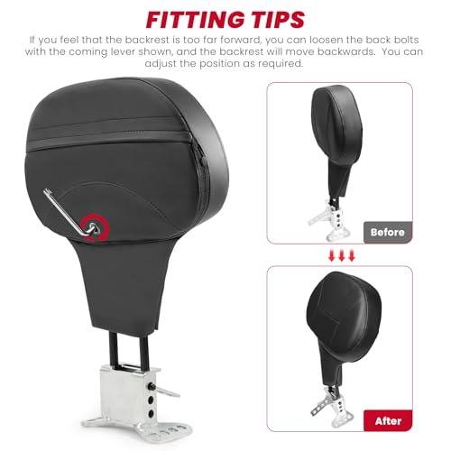1997-2026 Adjustable Driver Rider Backrest compatible with Harley Davidson Touring Street Glide Road Glide Road King Ultra Limited Electra, Stitch Backrest Pad - size: Driver Backrest 1