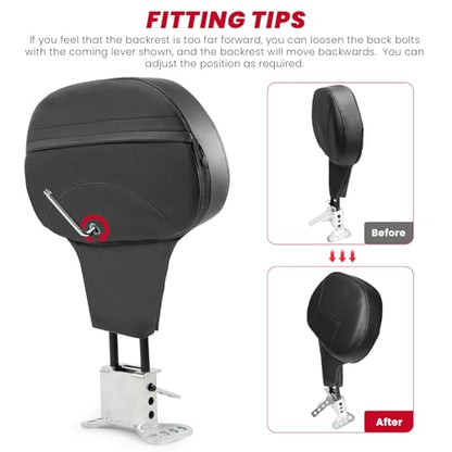 1997-2026 Adjustable Driver Rider Backrest compatible with Harley Davidson Touring Street Glide Road Glide Road King Ultra Limited Electra, Stitch Backrest Pad - size: Driver Backrest 1