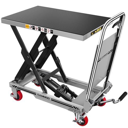 CAMMOO Hydraulic Lift Table Cart, 500lbs Capacity, 28.5" Lifting Height, Single Scissor Lift with Non-Slip Pad & Safety Guard Foldable Handle for Material Handling and Transportation, Gray