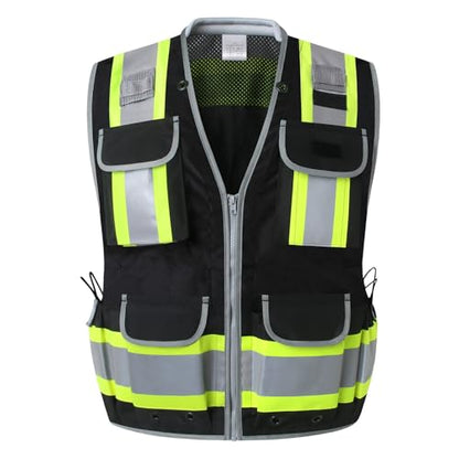 LOHASPRO Surveyor Safety Vest Heavy Duty Safety Vests Reflective High Visibility Construction Vest with Pockets - color: Black, size: 4X-Large-5X-Large
