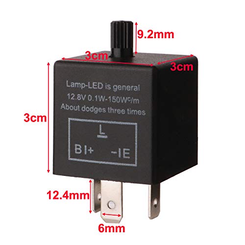 Gebildet 2 pieces 12V 3 Pin Electronic LED Flasher Relay 0.1W-150W c/m Motorcycle Turn Signal Adjustable Flasher CF-13KT, comes with 6pcs Terminals - color: Black-13KT