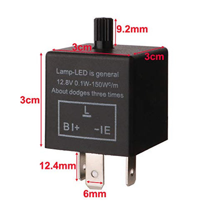 Gebildet 2 pieces 12V 3 Pin Electronic LED Flasher Relay 0.1W-150W c/m Motorcycle Turn Signal Adjustable Flasher CF-13KT, comes with 6pcs Terminals - color: Black-13KT