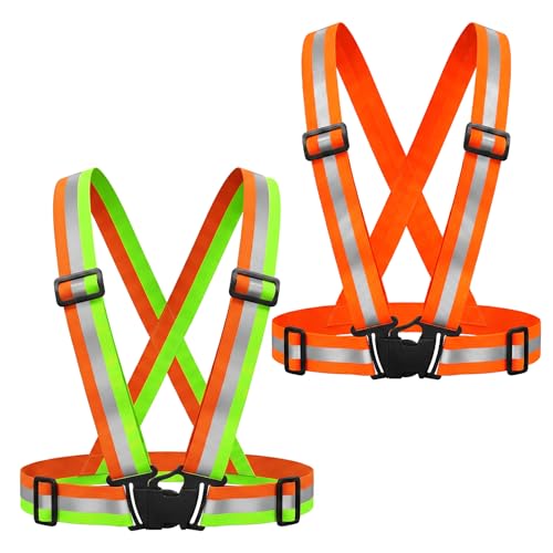 High Visibility Reflective Safety Vest, 2 Inch Wide Straps, Adjustable and Elastic, for Running, Cycling, Walking, Construction, Motorcycle