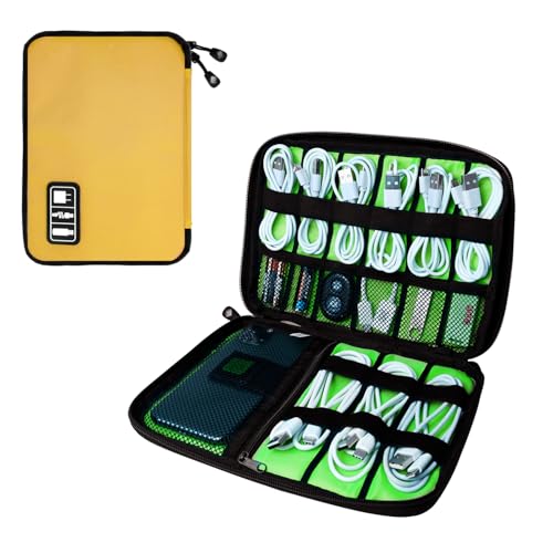 Lcsmaokin Electronics Travel Organizer,Portable Waterproof Electronic Travel Storage Bag for Small Charging Cord Storage,Charger,SD Card etc,for Travel,Business-Yellow Green - color: C-Yellow-Green, size: Single Layer