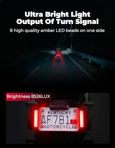 KEMIMOTO Universal Motorcycle Brake Light with Turn Signals 12V Compact Dual Color Dirt Motorcycle Tail Light License Plate Indicator Light Waterproof, Black