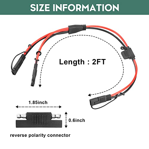 10AWG SAE Y Splitter Cable, 1 to 2 Way SAE Extension Cord with Fuse | With SAE Polarity Reverse Adapter, Quick Disconnect Automotive DC Power Wire,For RV Motorcycle Solar Battery Transfer 2FT - size: 10AWG with Fuse