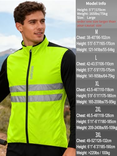 WOSAWE Men's High Visibility Cycling Wind Jacket Water Resistance Reflective Windbreaker - color: Green Vest 205, size: XX-Large