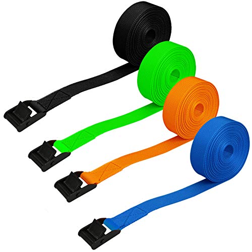 Premium Lashing Strap Short 1" x 6.5 ft, Cam Buckle Tie Down Straps Heavy Duty Secure Straps up to 700 lbs Capacity for Motorcycle,SUP, Kayak, Canoe, Surfboard, Cargo, Boat,Trailer, Luggage - color: Green 4pcs