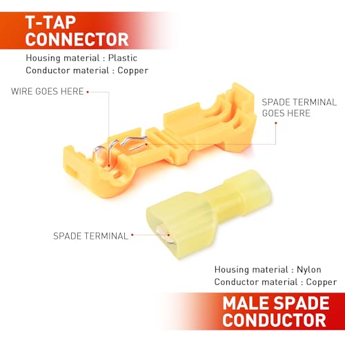 Nilight 120PCS/60 Pairs Quick Splice Disconnect Wire Terminals T-Tap Spade Wire Connectors Yellow 12-10 AWG Male Female Fully Insulated Electrical Crimp Self-Stripping Kit - size: 120Pcs 12-10AWG