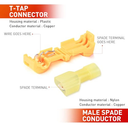 Nilight 120PCS/60 Pairs Quick Splice Disconnect Wire Terminals T-Tap Spade Wire Connectors Yellow 12-10 AWG Male Female Fully Insulated Electrical Crimp Self-Stripping Kit - size: 120Pcs 12-10AWG