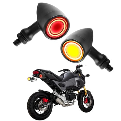 DREAMIZER Motorcycle Led Turn Signal Lights 2x, Bullet Blinker Motorcycle Rear Turn Signal Light Compatible with Harley Honda Yamaha Kawasaki (Black/Yellow Red Light) - color: B-Rear/Black shell + yellow-red light