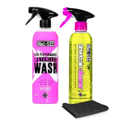 Muc-Off Waterless Wash 750 ml & Bio Drivetrain Cleaner 500ml Bundle | High-Performance Bike Cleaning Kit | Spray & Wipe Bike Cleaner + Fast-Acting Biodegradable Degreaser - size: 42.26 Fl Oz (Pack of 2)