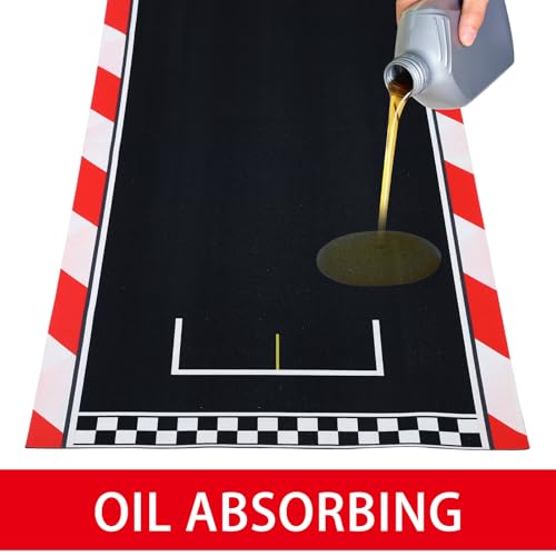 Drydiet Motorcycle Mat Garage Floor Rug Washable Parking Mats for Garage Floors Non Slip Oil Absorbent Pad Rubber Backing Layer Protects Floor(Competition Style,78 x 31 Inch) - size: 78 X 31 Inch, style: Competition Style