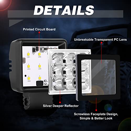 2 Inch Pod Lights 2PCS 54W Motorcycle Driving Fog Light Spot LED Work Light Bar Square LED Cubes Light Pods Reverse Lights for Offroad Jeep F150 Silverado Trucks UTV ATV Dirtbike Boats - color: White