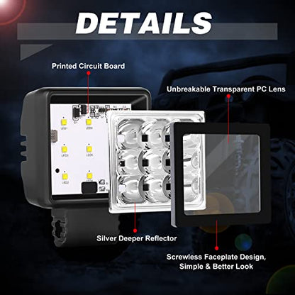 2 Inch Pod Lights 2PCS 54W Motorcycle Driving Fog Light Spot LED Work Light Bar Square LED Cubes Light Pods Reverse Lights for Offroad Jeep F150 Silverado Trucks UTV ATV Dirtbike Boats - color: White