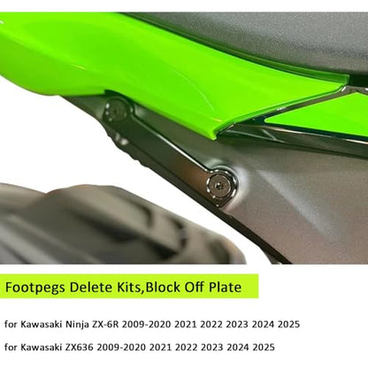 Rear Footpeg Block Off Plates, Passenger Foot Pegs Removal Delete Kits for Kawasaki Ninja ZX-6R / ZX636 2009-2025, ZX6R / ZX636 ABS 2019-2021, 2 PCS Footrest Hole Cover CNC Aluminum, Black