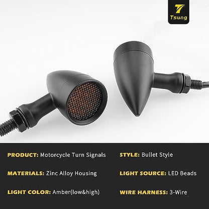 TSUNG Bullet LED Turn Signal Light Motorcycle Front Rear Indicator Small Blinker Universal for Cruiser Chopper Bobber Cafe Racer Street Bike (A-Black-Amber) - color: A-Black-Amber
