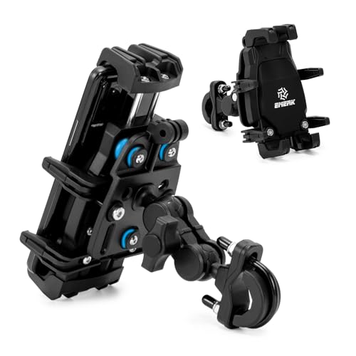 EMERK Motorcycle Phone Mount - Anti-Shake Phone Holder with Vibration Dampener Fits 4.7''-7.2'' Smartphones, Adjustable Heavy-Duty Handlebar Mount for Bike Bicycle Scooter ATV (0.5''-1.3'' Handlebars) - color: Heavy-duty Upgraded
