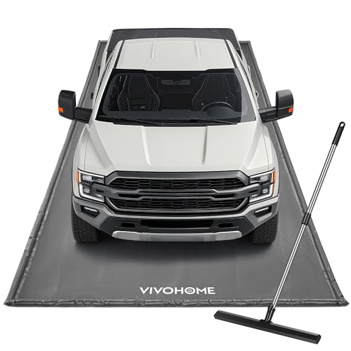 VIVOHOME Containment Mat (8'6" x 20') with Stay Put Corner, PVC Garage Floor Mats, Heavy Duty Garage Parking Mat with a Squeegee, Gray - color: Gray, size: 8'6" x 20'