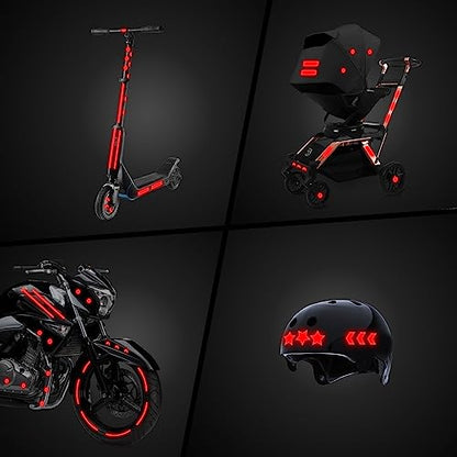LOOM Reflective Stickers Mega Kit (101pcs Red) Nighttime Safety Waterproof Self-Adhesive Decals for Helmets, Skateboard, Bike, Scooter, E-Bike, Motorcycle & Strollers Bright Colors - color: Red