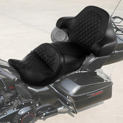 CC RIDER Gel Seat Driver Passenger Seat+ King/Chopped Trunk Backrest Pad Fit For Harley 2014-2023 Touring Street Glide Road Glide Electra Glide CVO,Diamond Stitching - color: 04# Gel Black+ Tour Trunk Backrest