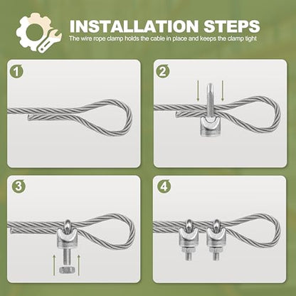 12pcs M10 Wire Rope Clamp, 3/8 inch Cable Clamps Stainless Steel Wire Rope Clips - size: M10