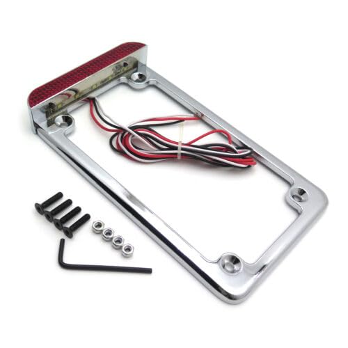 SKULL PIVOT- Chrome Finish Straight Flat 3 Inches LED Bar Motorcycle License Plate Frame - Universal Compatible with Any Motorcycle - color: Chrome, size: Straight LED