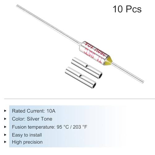MECCANIXITY 10 Pcs Metal Temperature Thermal Fuse SF95 95C 203F 10A 250V Cutoff Thermal Fuse with 20 Pcs BN1.25 Bare Terminal Butt Connector - style: SF95