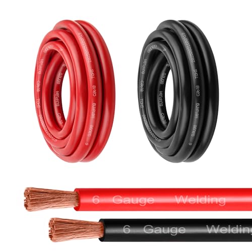 MOOKEERF 6 Gauge Battery Cable - 3FT Red + 3FT Black 6 AWG Welding Cable Flexible Stranded Oxygen-Free Pure Copper Wire for Automotive, Battery, Inverter, Solar, Marine and Generator - color: 3ft Black + 3ft Red, size: 6AWG