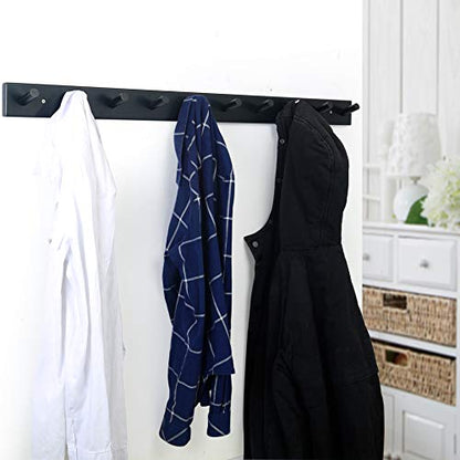 WEBI Coat Rack Wall Mounted,10 Hooks,38" Long Coat Hanger Wall Mount,Bamboo Peg Rail Hat Hooks for Hanging Caps,Jacket,Clothes,Coats,Black,2 Packs - color: Black, size: 38 inch(2 Packs)