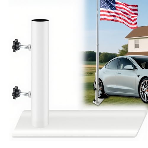 Metal Flagpole Tire Mount,Portable Adjustable Flag Pole Tire Holder with Base Fits 1.5''Flag Pole for RV Camping,Tailyard Activities,Sports Events,Family Gatherings,Celebratory Parties(White) - color: White
